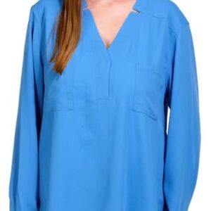 Nine West Blue Boxy Long Sleeve Blouse